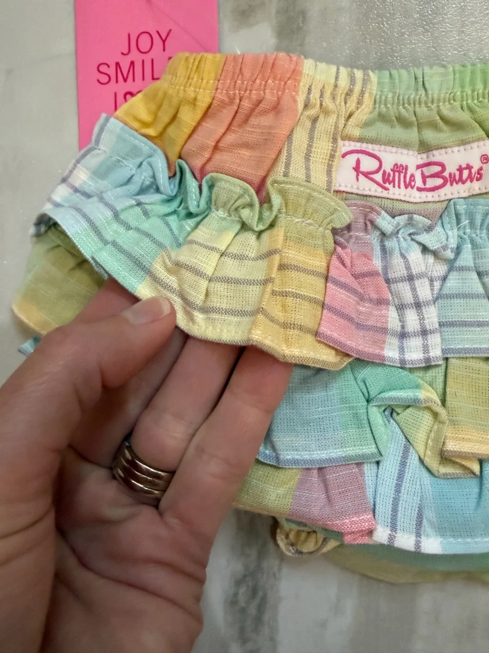 NWT RuffleButts Colorful Cheerful Rainbow Plaid Ruffled Bloomer Shorts Girl 0-3M